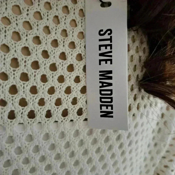 Steve Madden short sleeve open knit midi dress, ivory/white size large - Picture 7 of 9